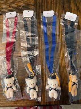 Precious Brown and Cream Plush Teddy Bear Graduation Lanyards (OS)